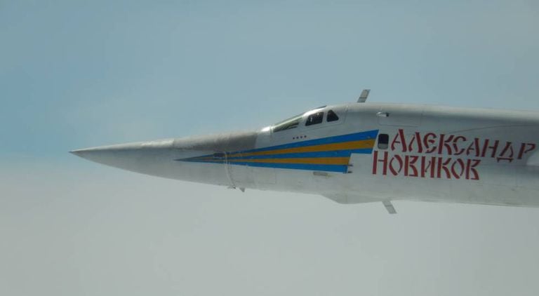 A Tupolev 160 Blackjack in an image supplied by the French Ministry of Defense.