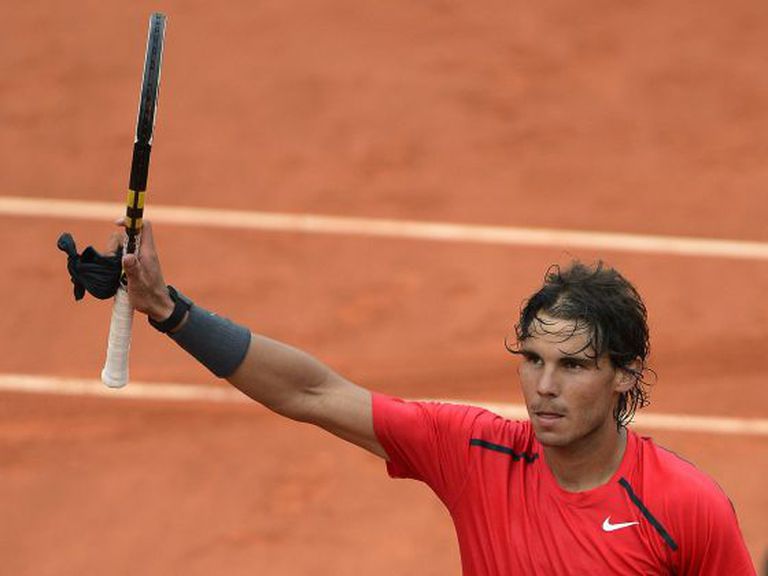 Spain's Rafael Nadal reacts after winning over Argentina's Eduardo Schwank.
